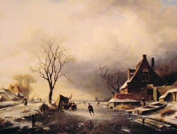 チャールズ・ライカート Painting - スケーターの風景のある冬景色 チャールズ・ライカート